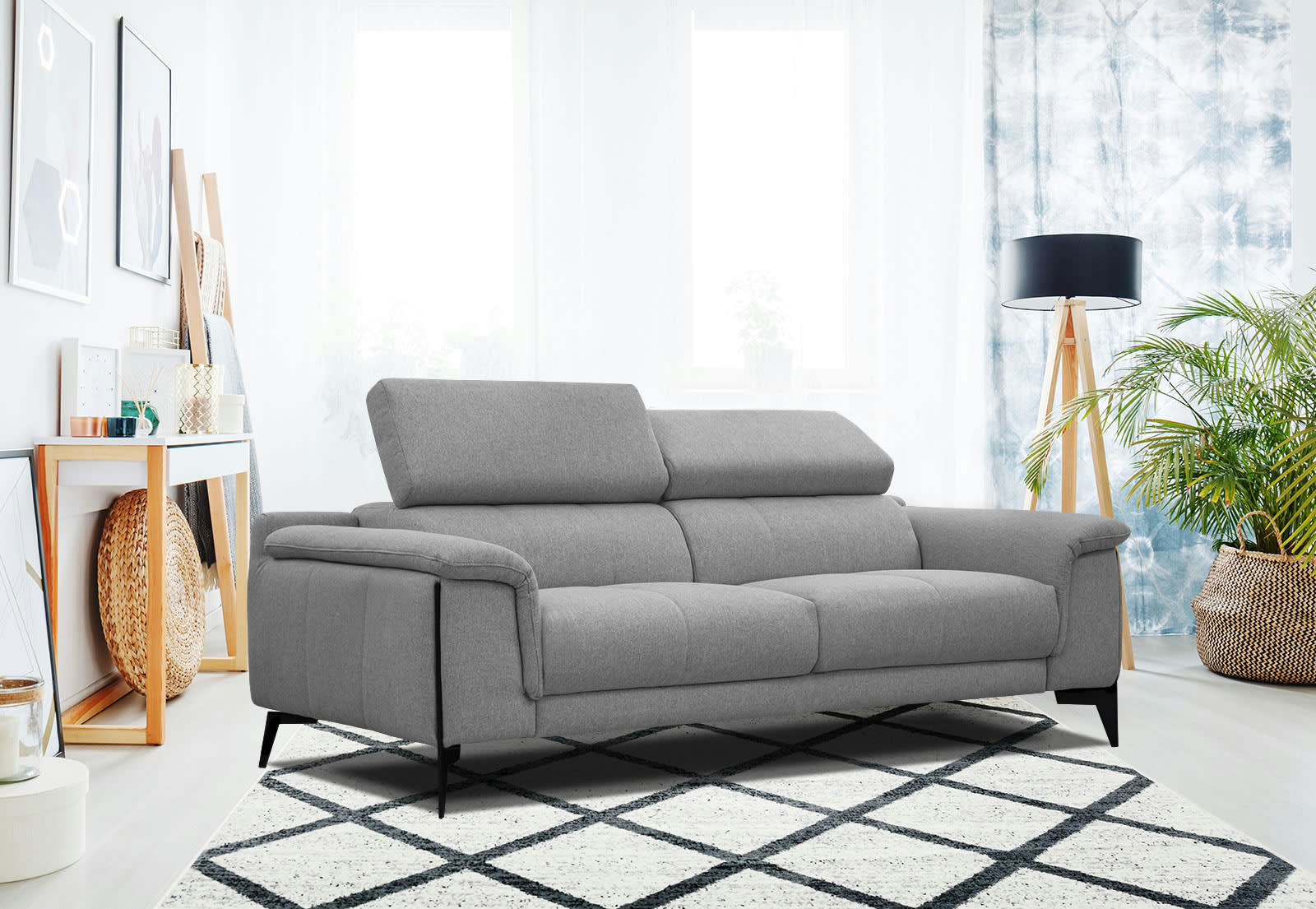 MATERA - Canapé XXL droit 3 places tissu gris