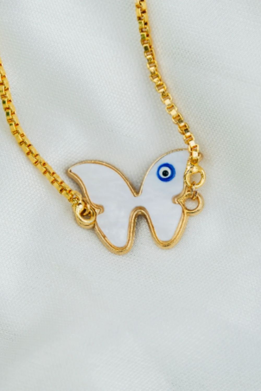 The Colourful Aura Adjustable Butterfly Evil Eye White Enamel Dainty Protection Bracelet