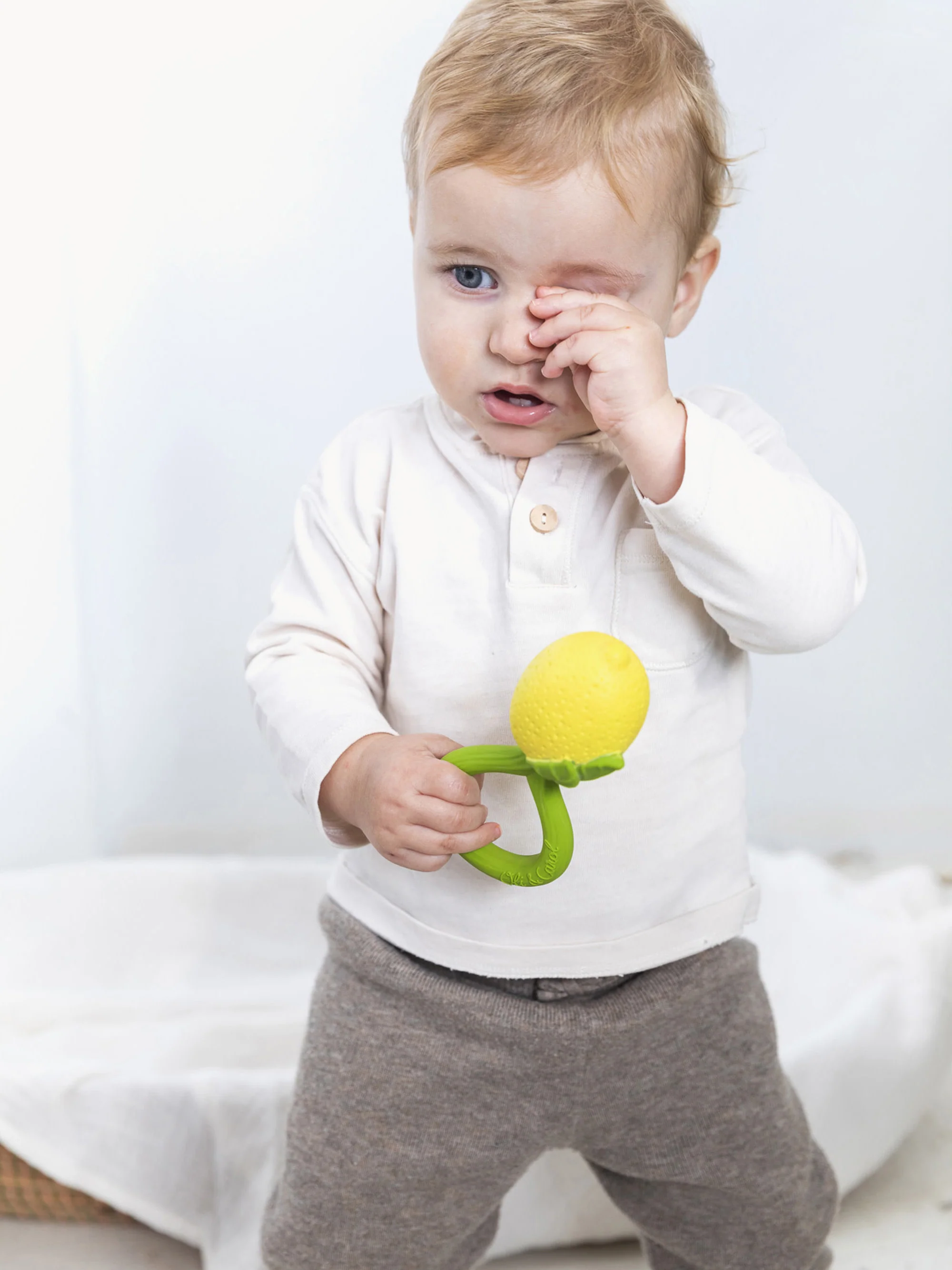 Handgefertigte Baby-Beißringe Newborn mit Rassel-Spielzeug, 3er-Set