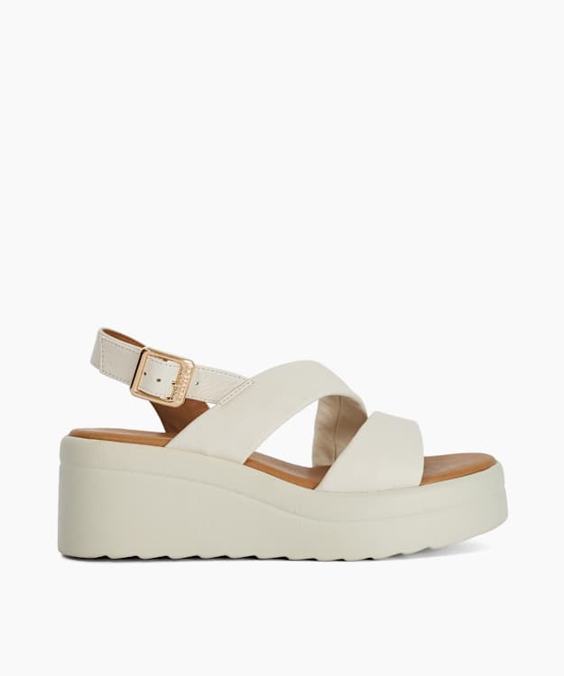 Karing Ecru - Wedge Leather Sandals