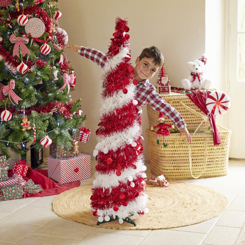 Sapin de No&euml;l artificiel POP UP rouge et blanc Ø30xH120cm