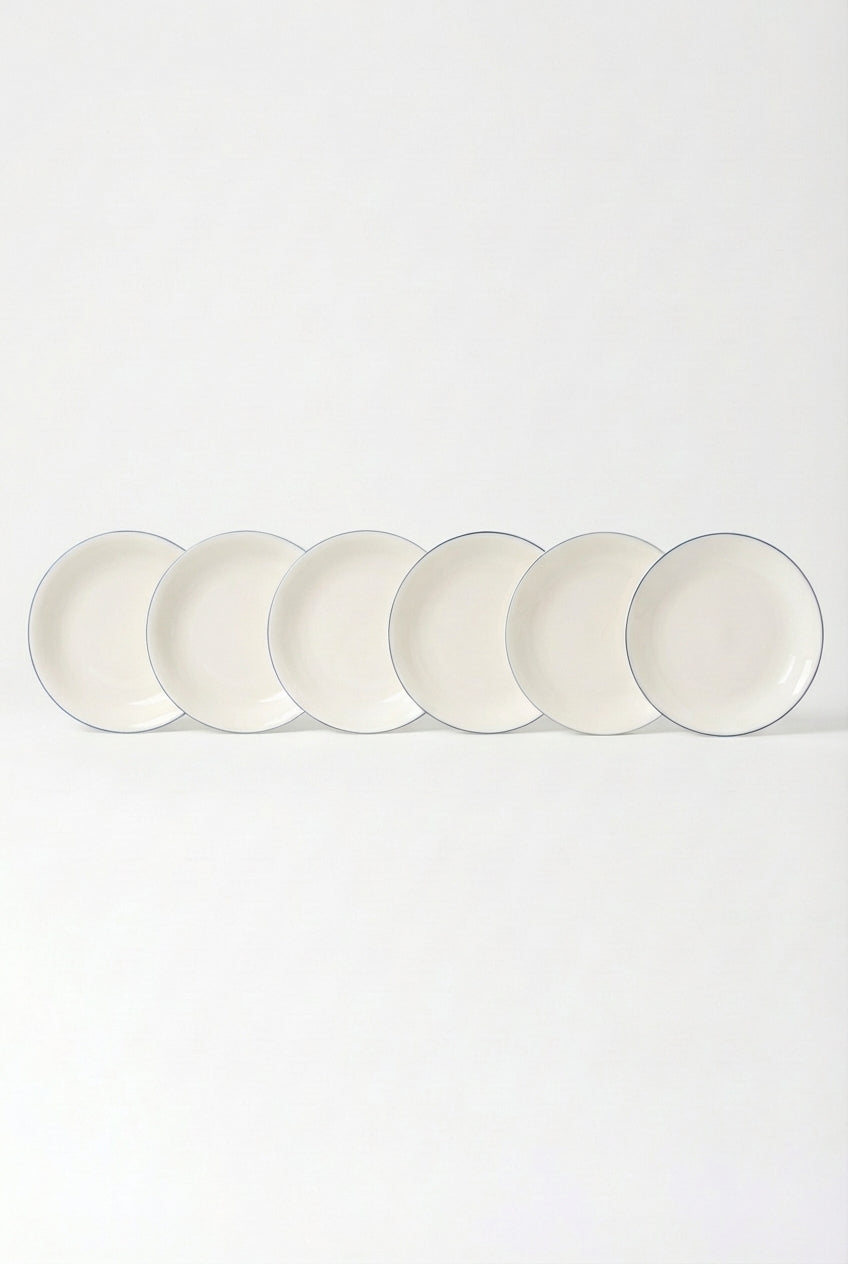 vtwonen - Pastabord - Wit/Blauw Lijn - Porselein - 25,5cm - Set van 6