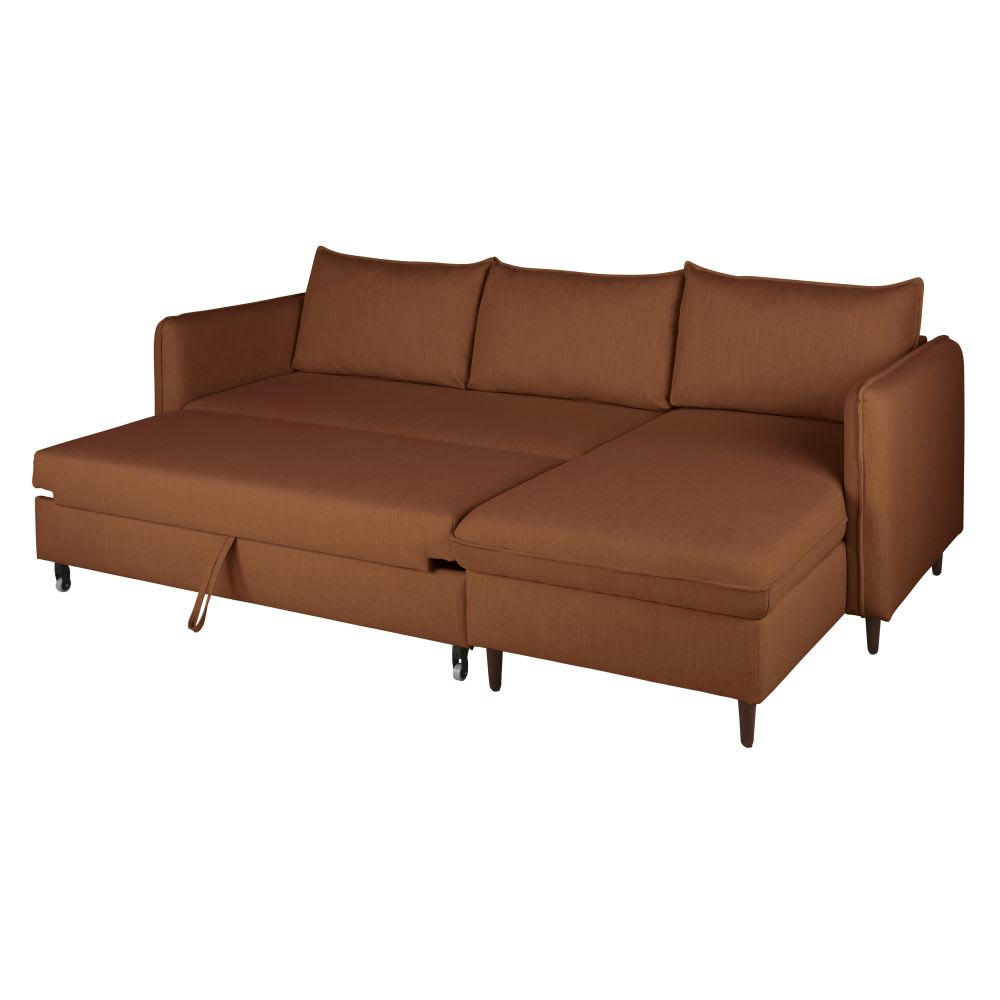 Divine - Canapé d'angle convertible 4/5 places caramel