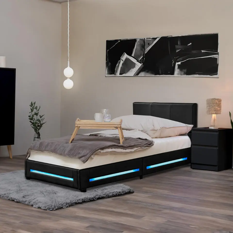 HOME DELUXE LED bed ASTEROID zwart 90 x 200 cm