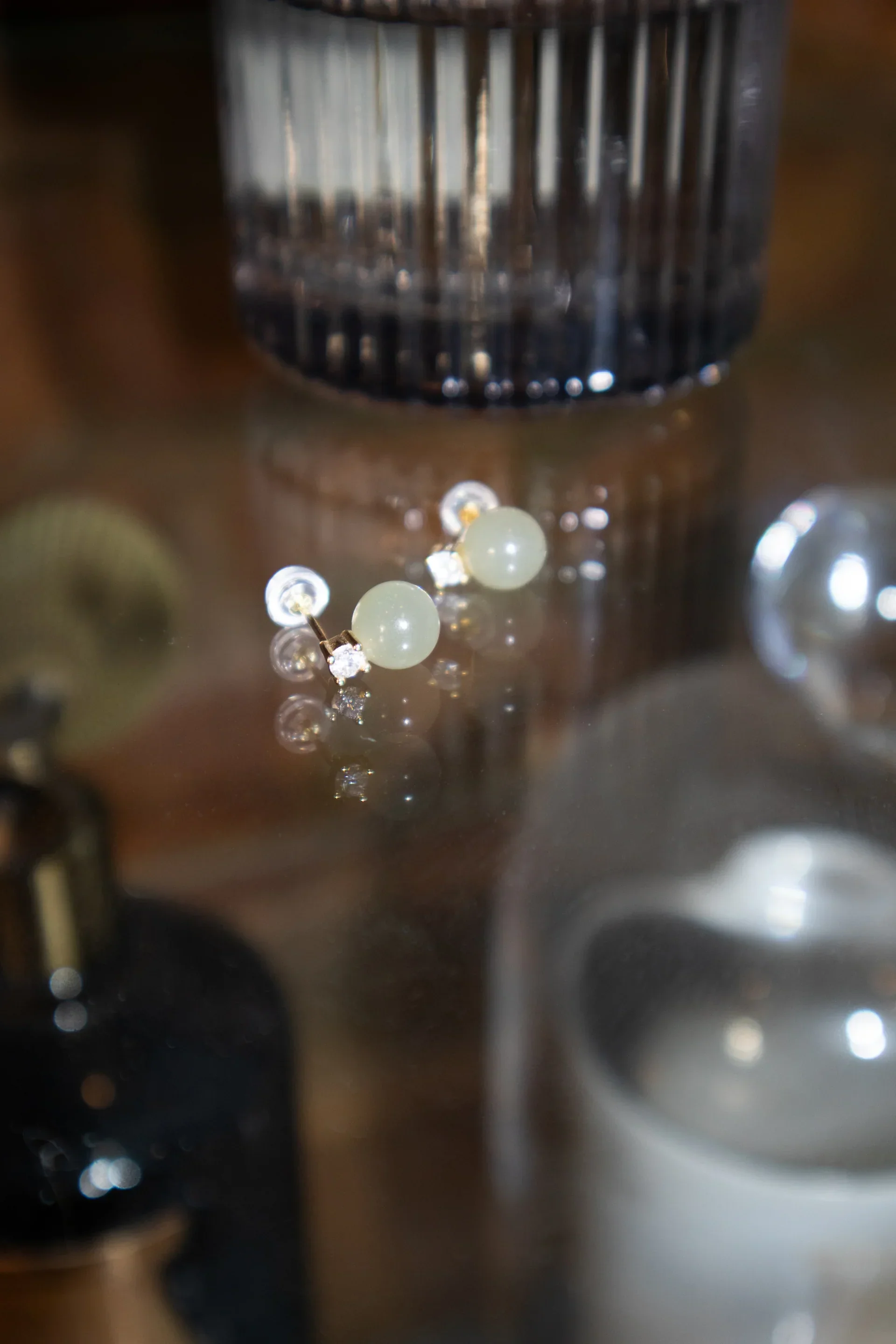 Esther — Green Jade and Zircon Stud Earrings