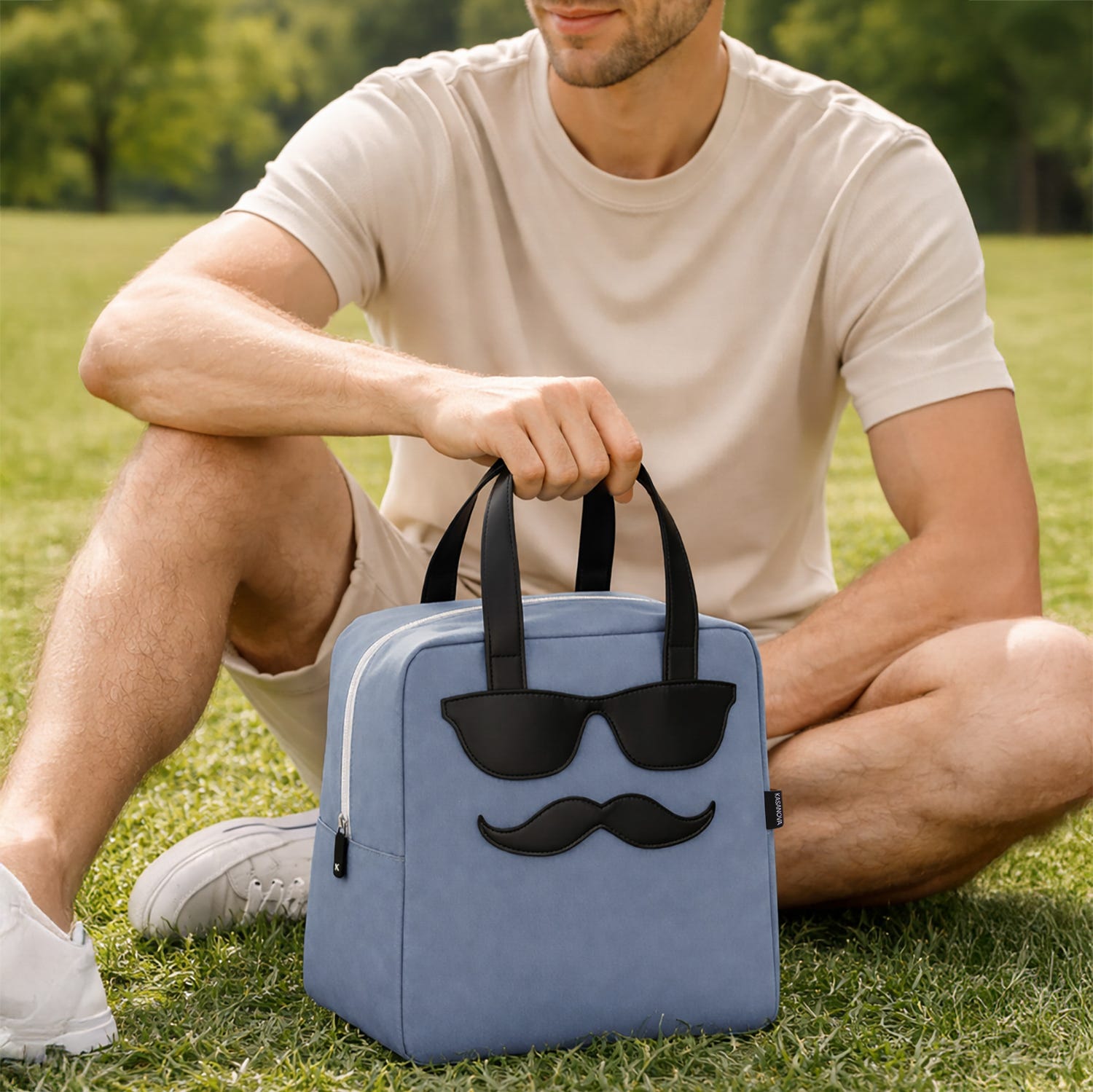 Borsa termica impermeabile 8,5 L baffi blu con manici
