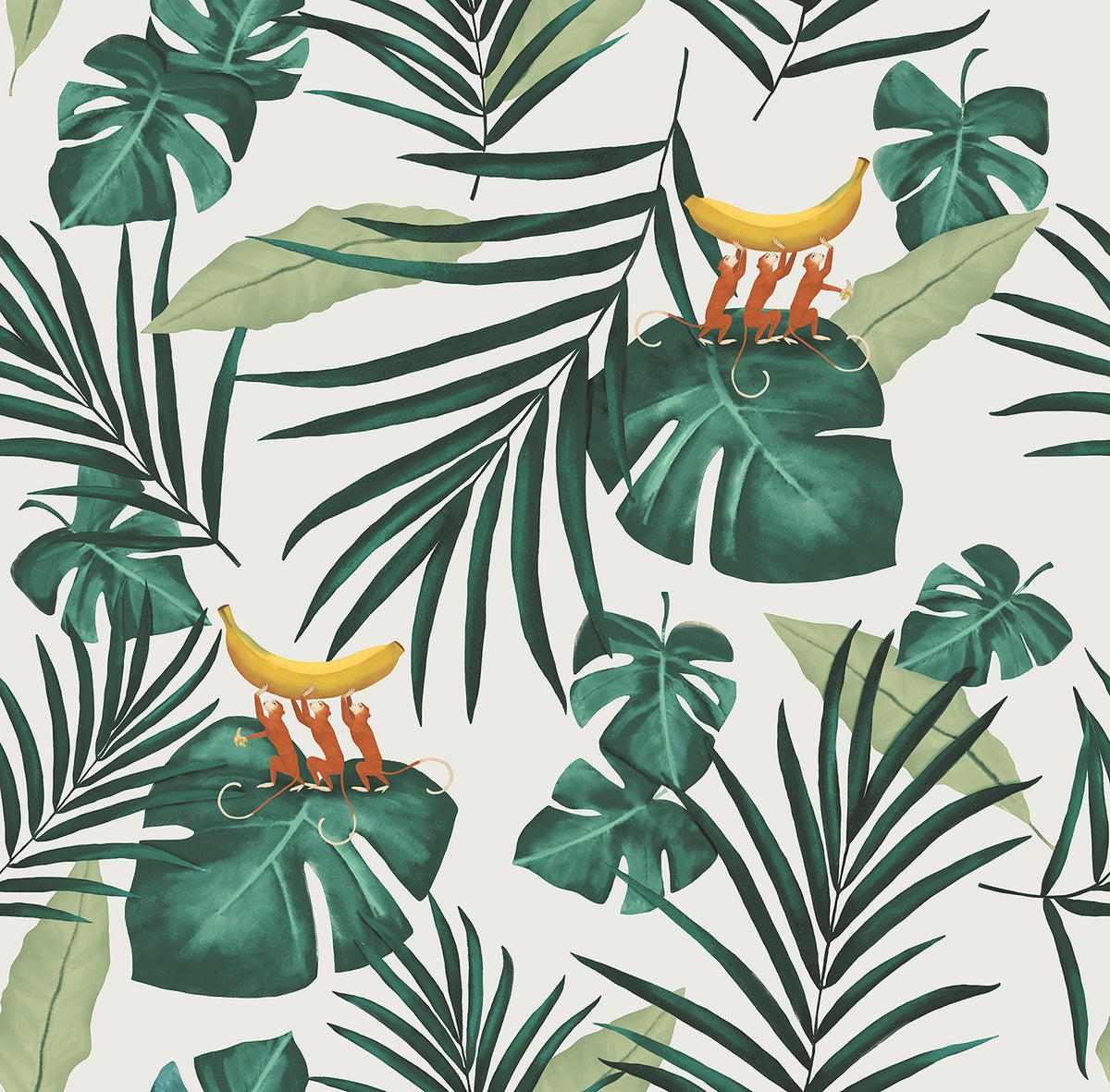 Walls4You behang apen en jungle bladeren groen en beige - 53 cm x 10 m - 640346