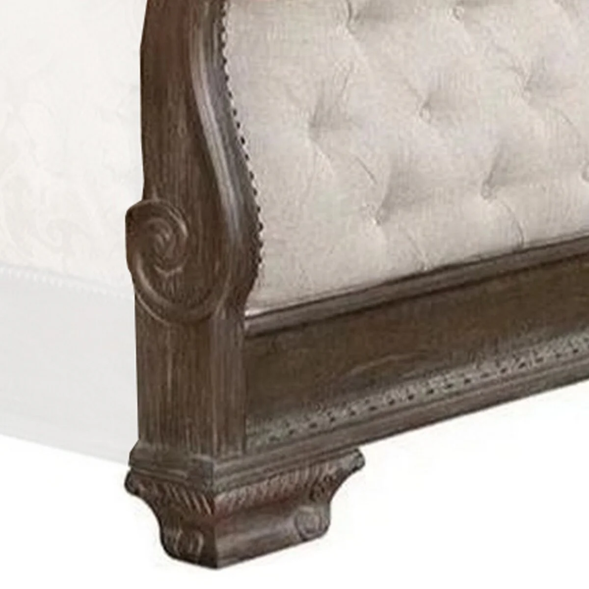 Queen Footboard with Button Tufting and Sleigh Design, Brown and Beige