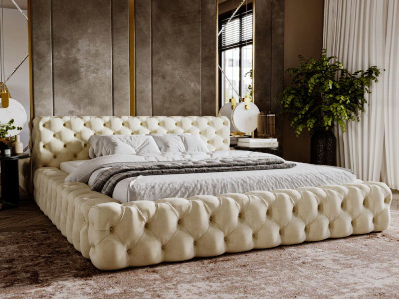 Łóżko pikowane ARMANI BIS 140x200 beżowe z pojemnikiem