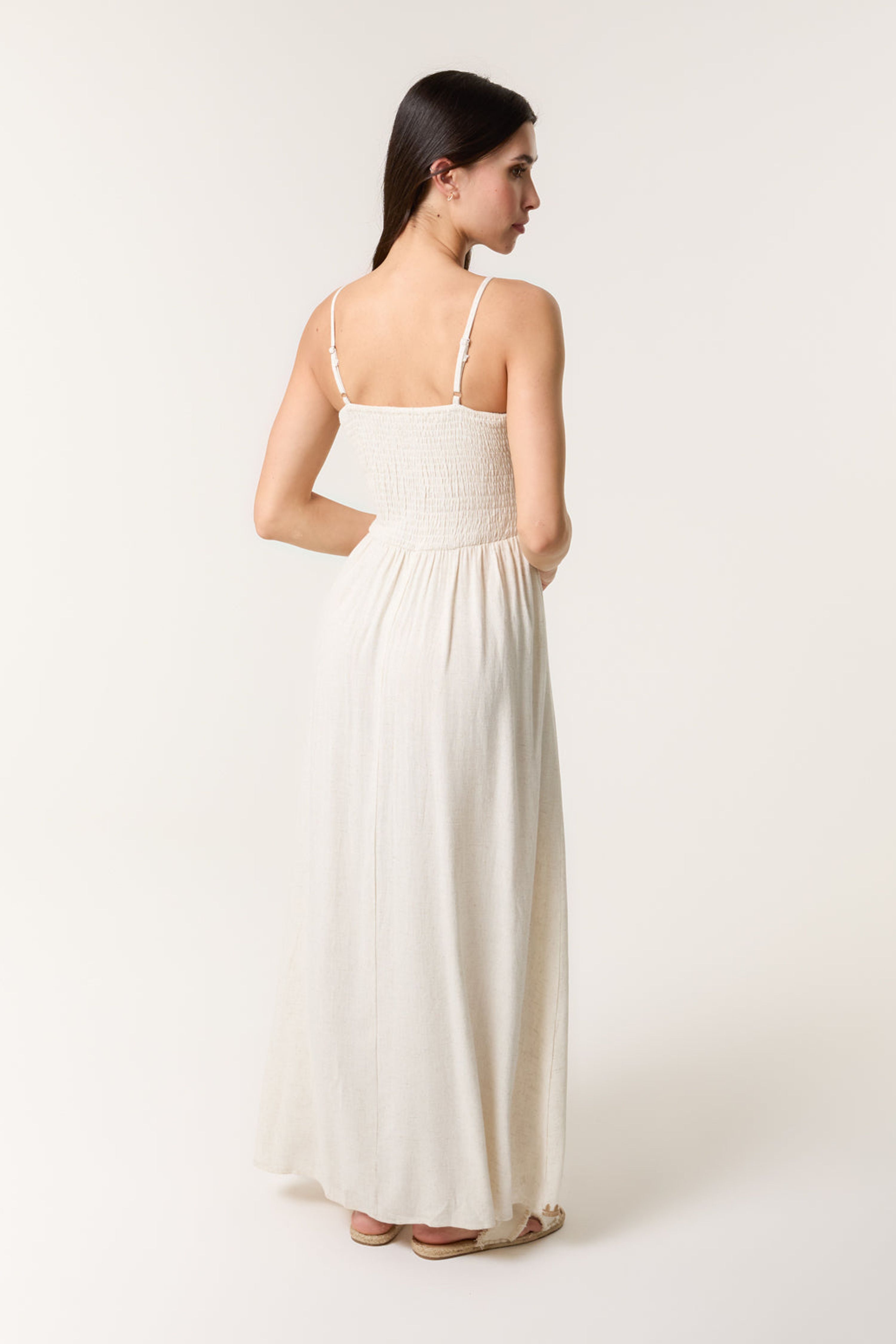 Blue Vanilla Off White Shirred Maxi Dress