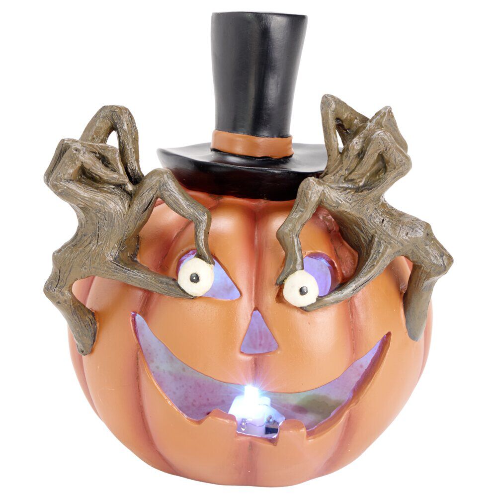 Citrouille Halloween orange LED polyrésine 15,5x14,5xH18cm