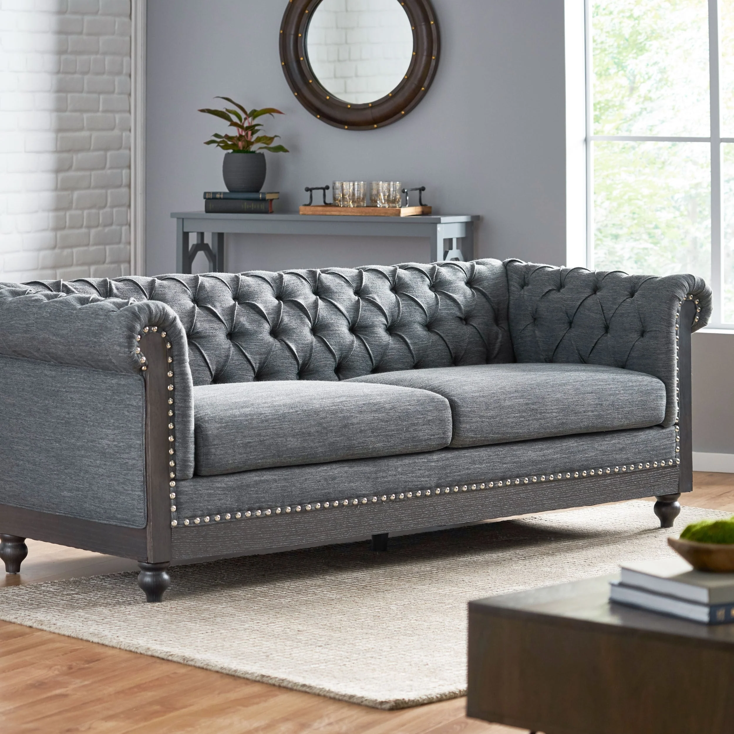 Castalia Nailhead Trim Chesterfield Sofa by Christopher Knight Home - 78.75 L x 33.50 W x 28.00 H