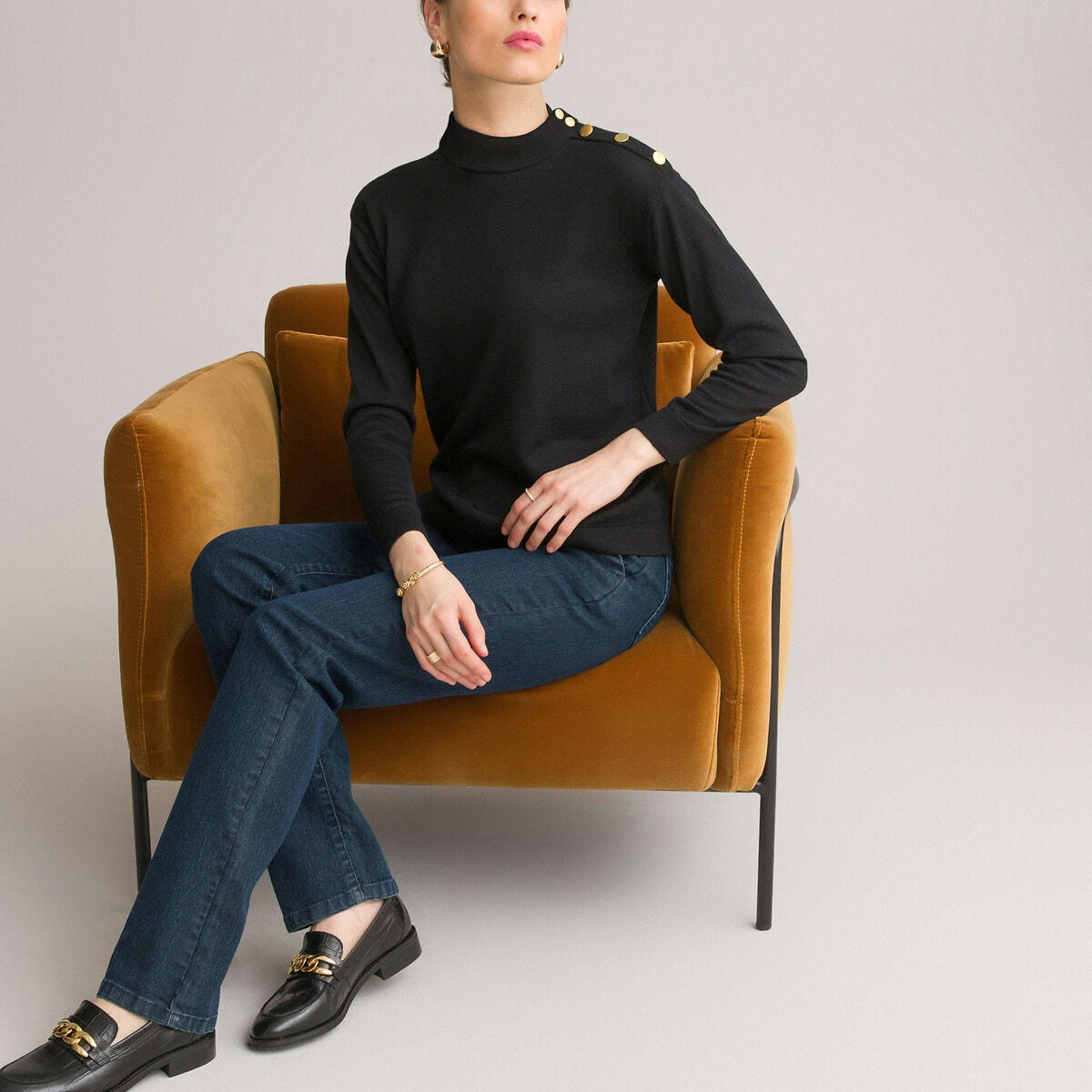 Pull col montant, fine maille, laine mélangée