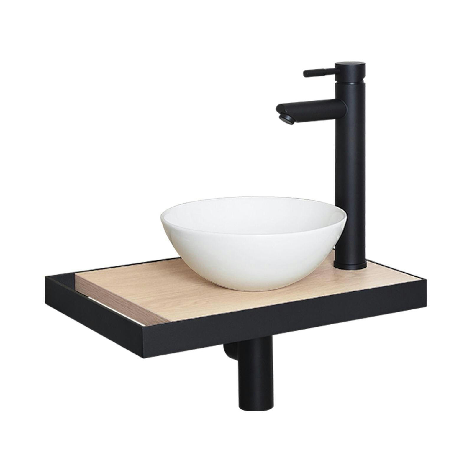 SOHO - Meuble lave-mains  plan fin et porte serviette côté vasque blanche