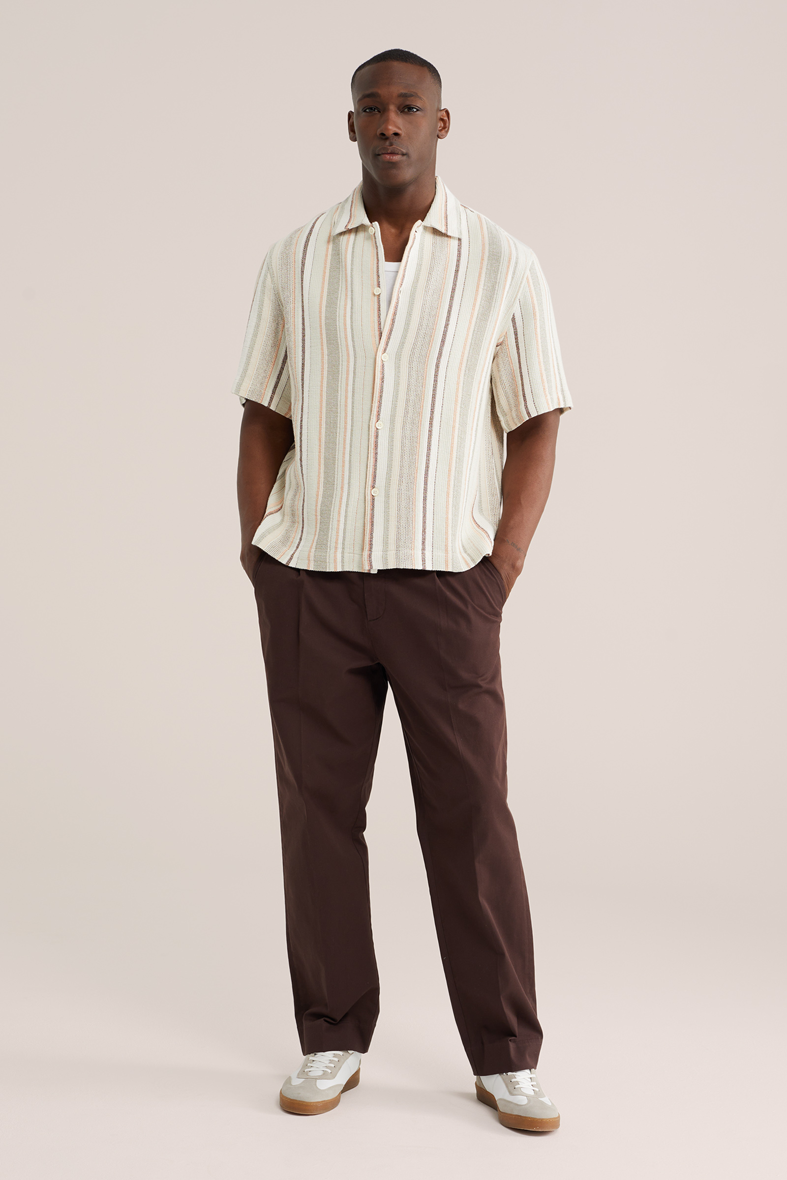 Heren relaxed fit gestreept overhemd met structuur