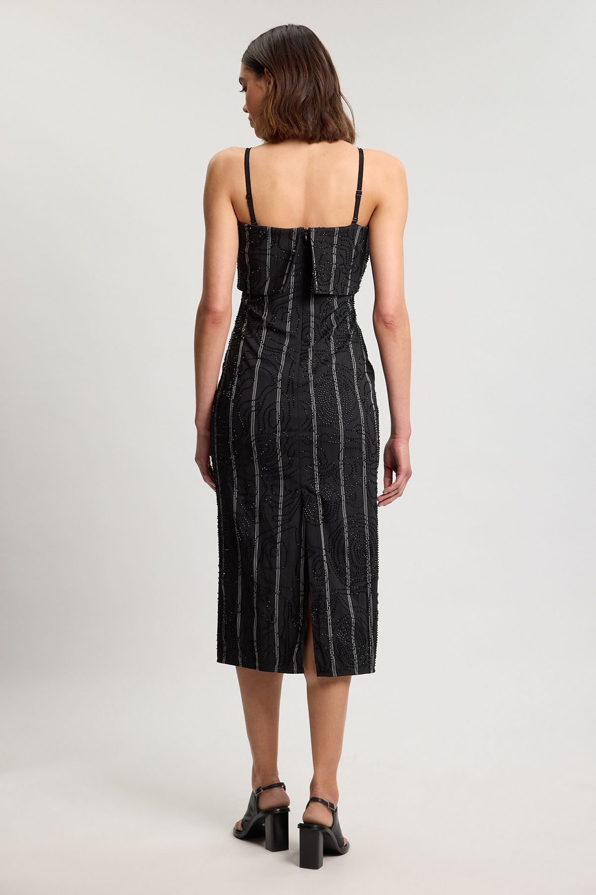 KarenMillen Textured Pinstripe Bandeau Tailored Midi Dress