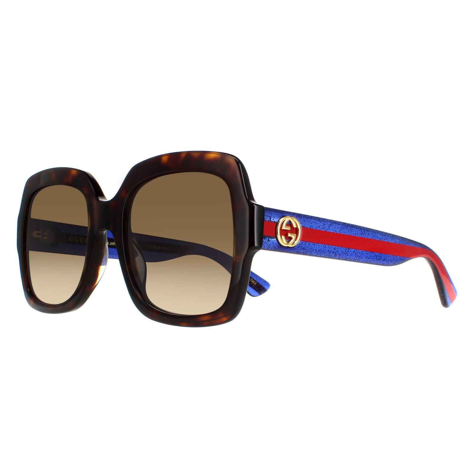 Gucci Square Havana Glitter Blue and Red Brown Gradient GG0036SN