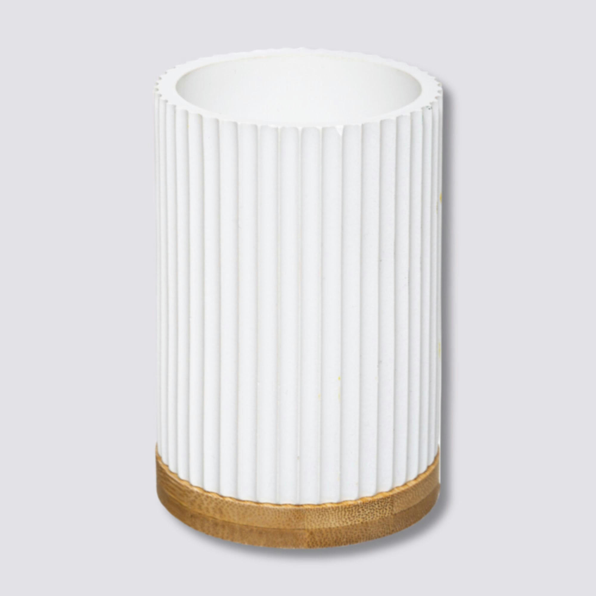 - Gobelet porte brosses à dents blanc et bambou