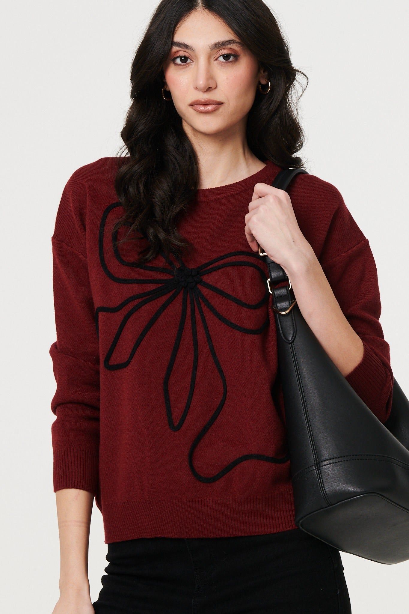 Izabel London Bow Embellished Drop Shoulder Knit Jumper