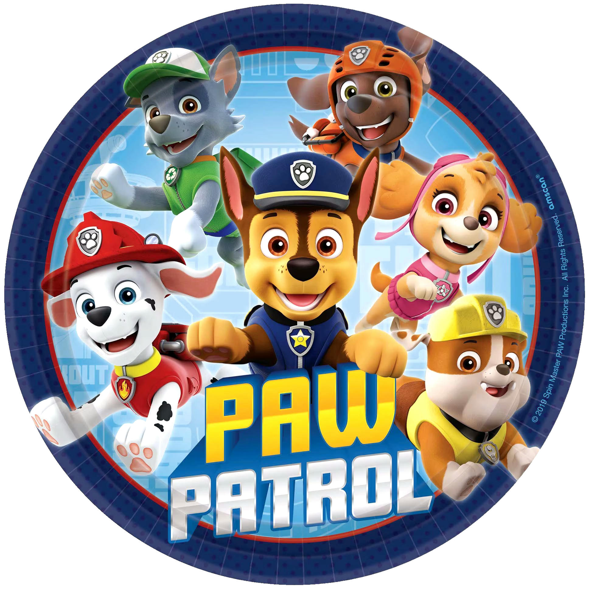 Nickelodeon PAW Patrol Chase/Marshall/Skye Round Paper Disposable Dessert Plates, Blue, 7-in, 8-pk, for Birthday Party