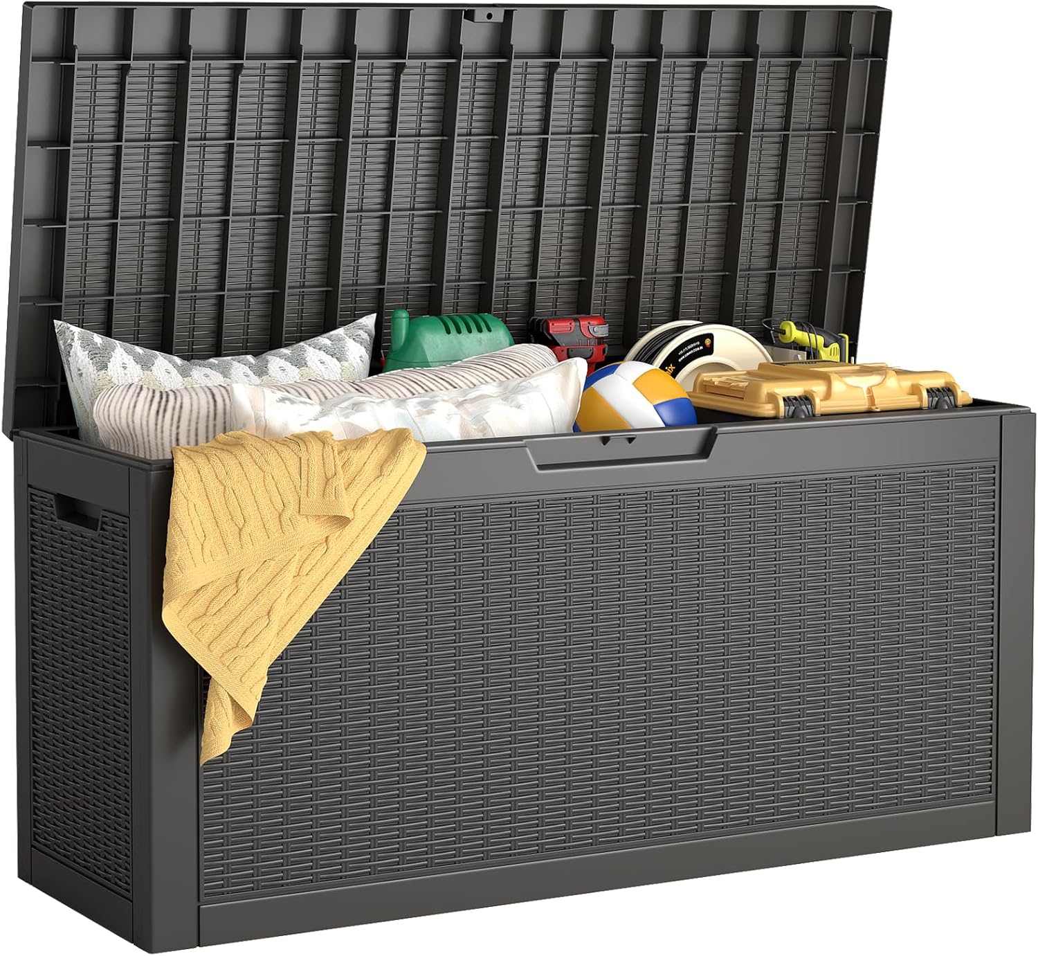 LubanNese Outdoor Storage Box, Waterproof Deck Box, Outdoor Patio Storage Bin, Weatherproof (Black, 66 Gallon)