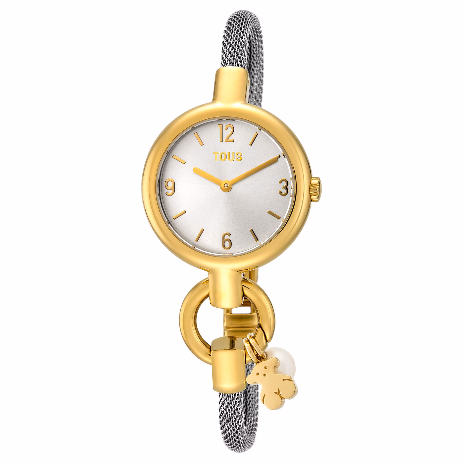 Reloj analógico Hold Charms de acero IP dorado con correa de acero