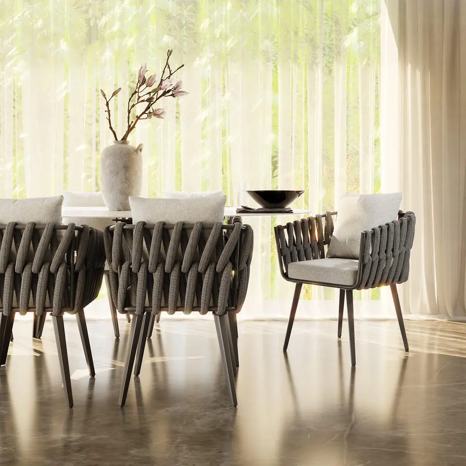 tectake - Stoel Lugano in rope-design met aluminium frame, Antraciet