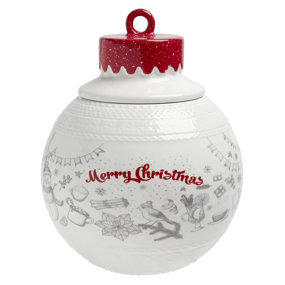 Bonbonnière en céramique décor No&euml;l rouge blanc (2 modèles)