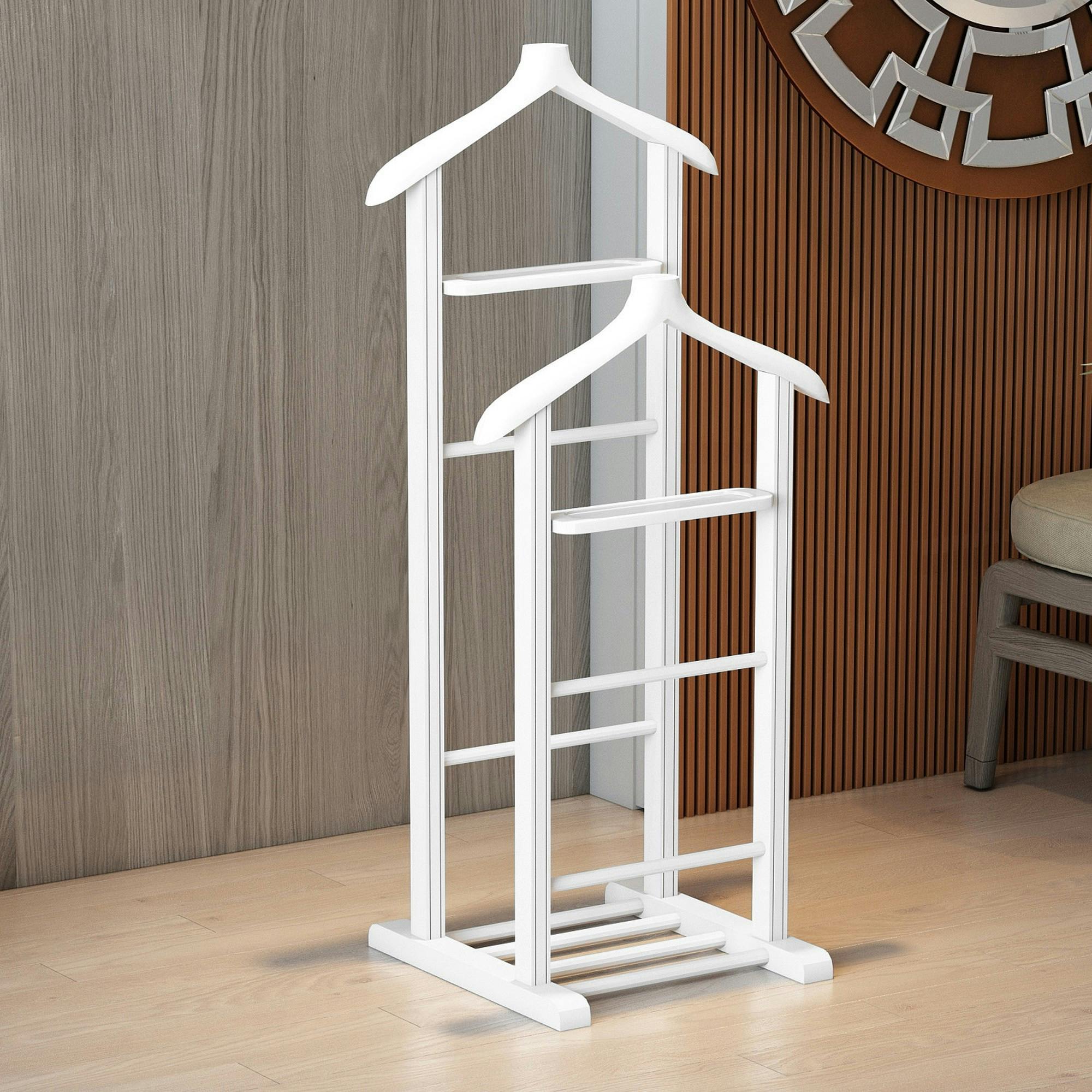 Valet de chambre double - bois blanc, vide-poches SITIA