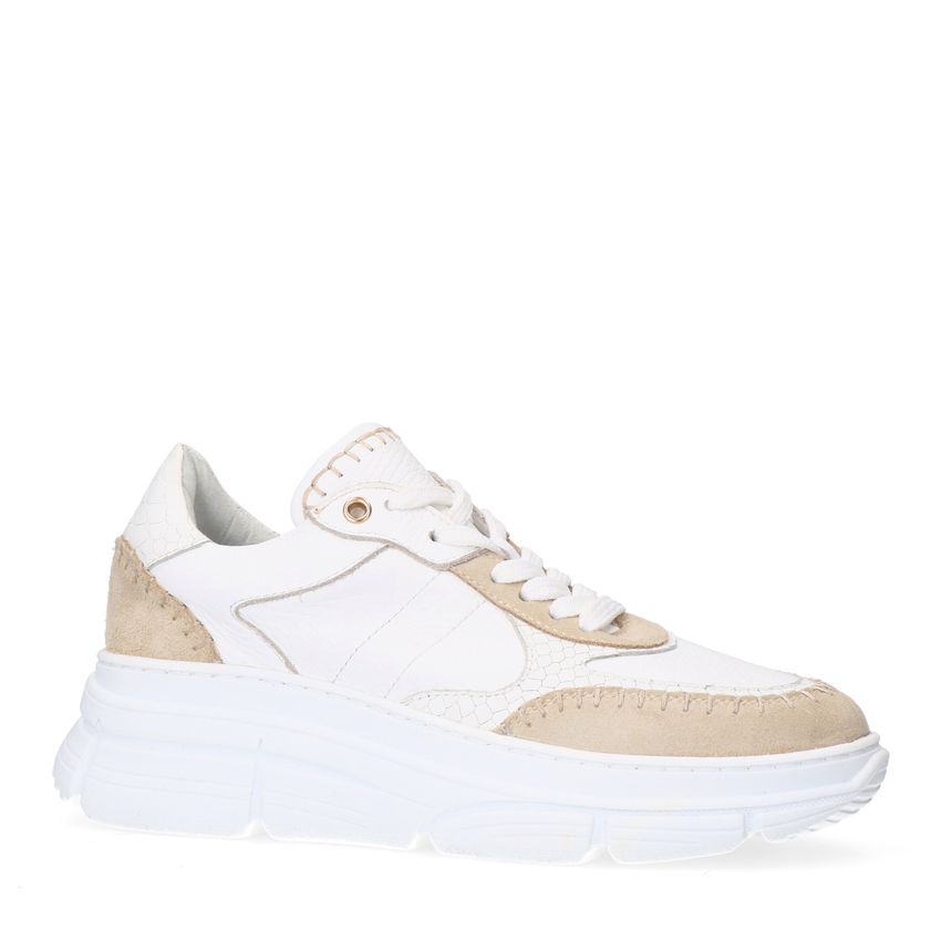 Manfield Witte leren sneakers met suède details