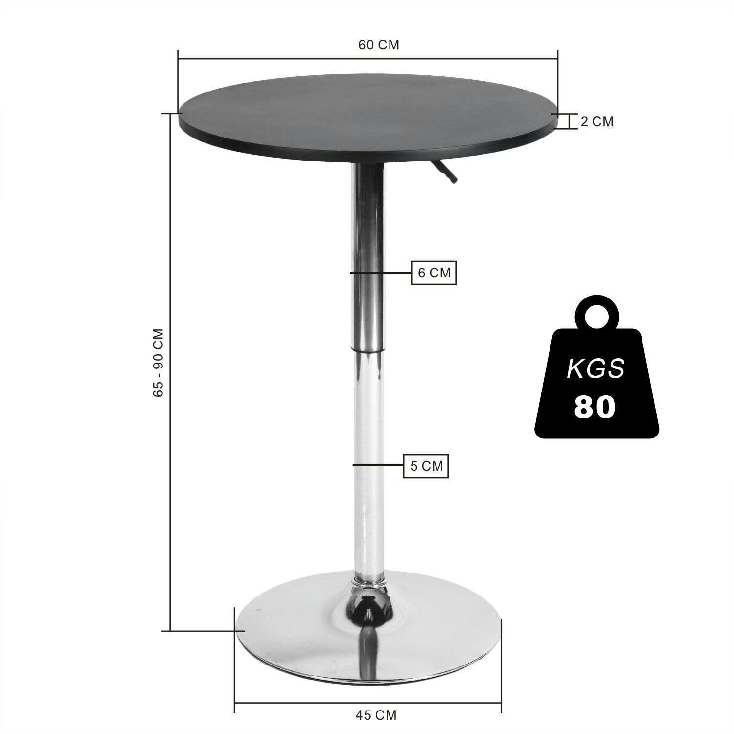 - Table bar bistro ronde effet bois noir hauteur ajustable 65-90cm