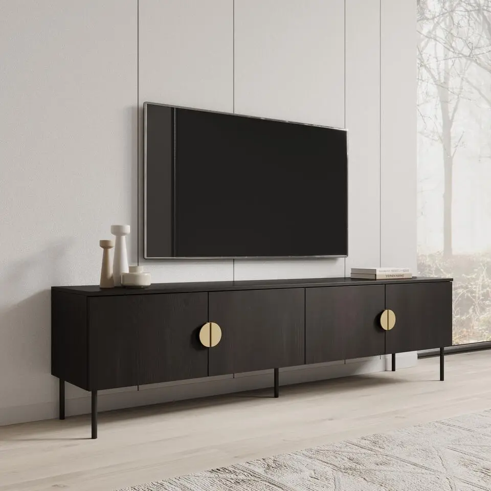 Meubella - TV-Meubel Monor - Zwart eiken - 200 cm