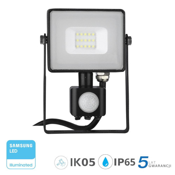 Naświetlacz 10 z czujnikiem czarny LED 10W 800lm biały ciepły IP65 V-TAC