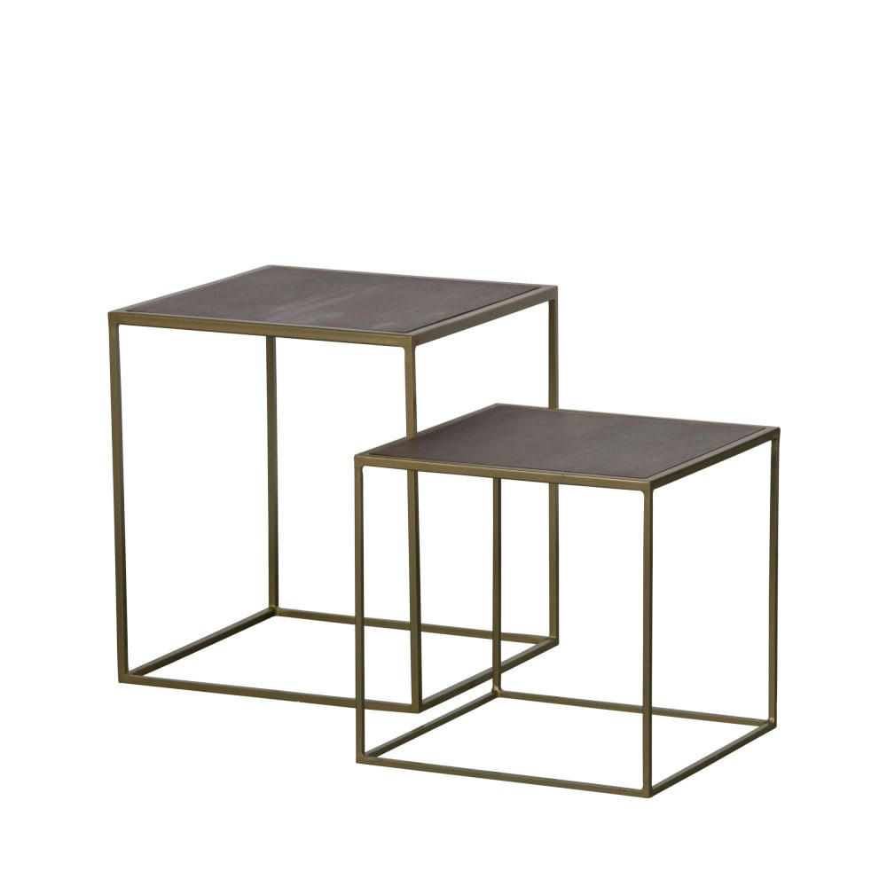NEST - 2 tables basses gigognes carrées en métal et bois laiton