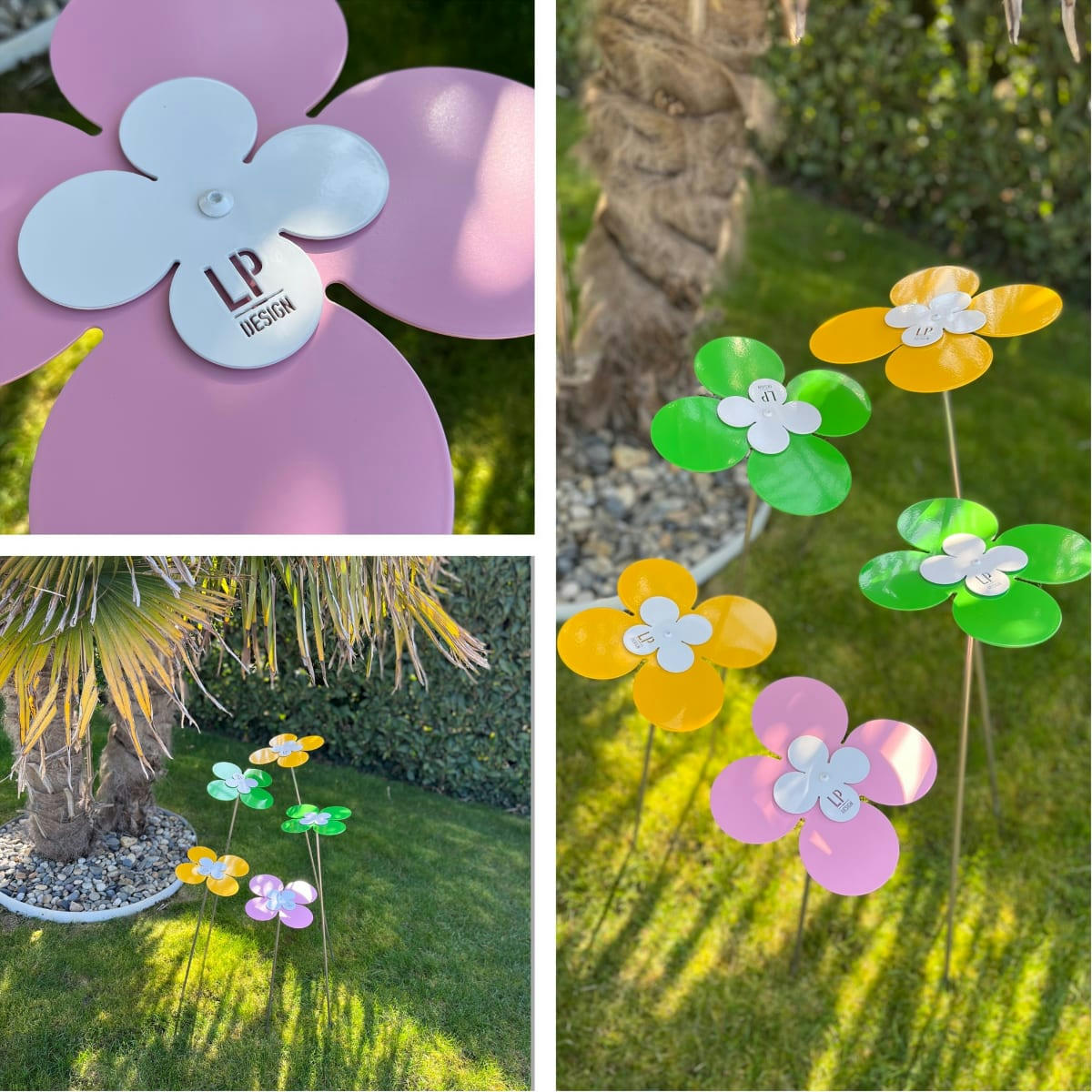 COLLECTION FLEURS & FEUILLES - Set de 2 fleurs en acier galvanisé 60 et 80 cm double chance rose