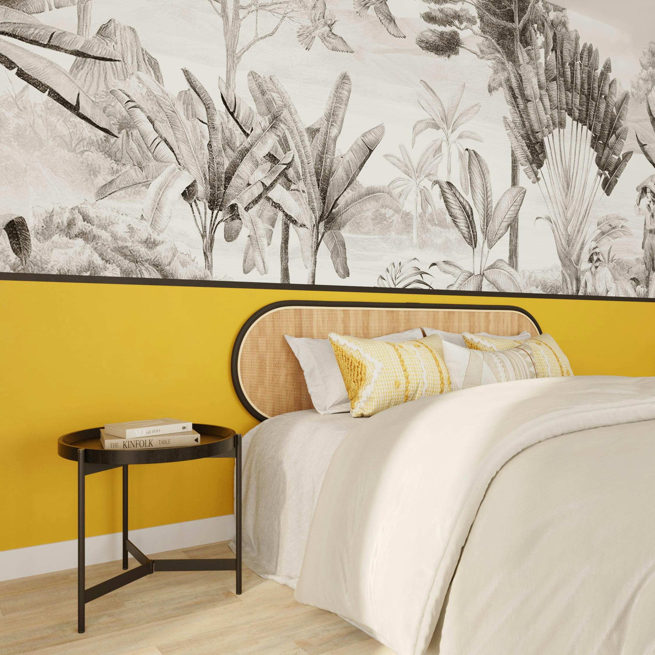 NAVAHINO - Tête de lit en rotin naturel et noir 160 cm