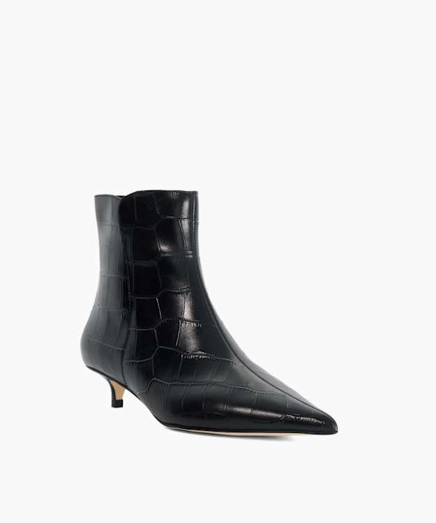 Ohlove Black - Embossed Leather Heeled Ankle Boots