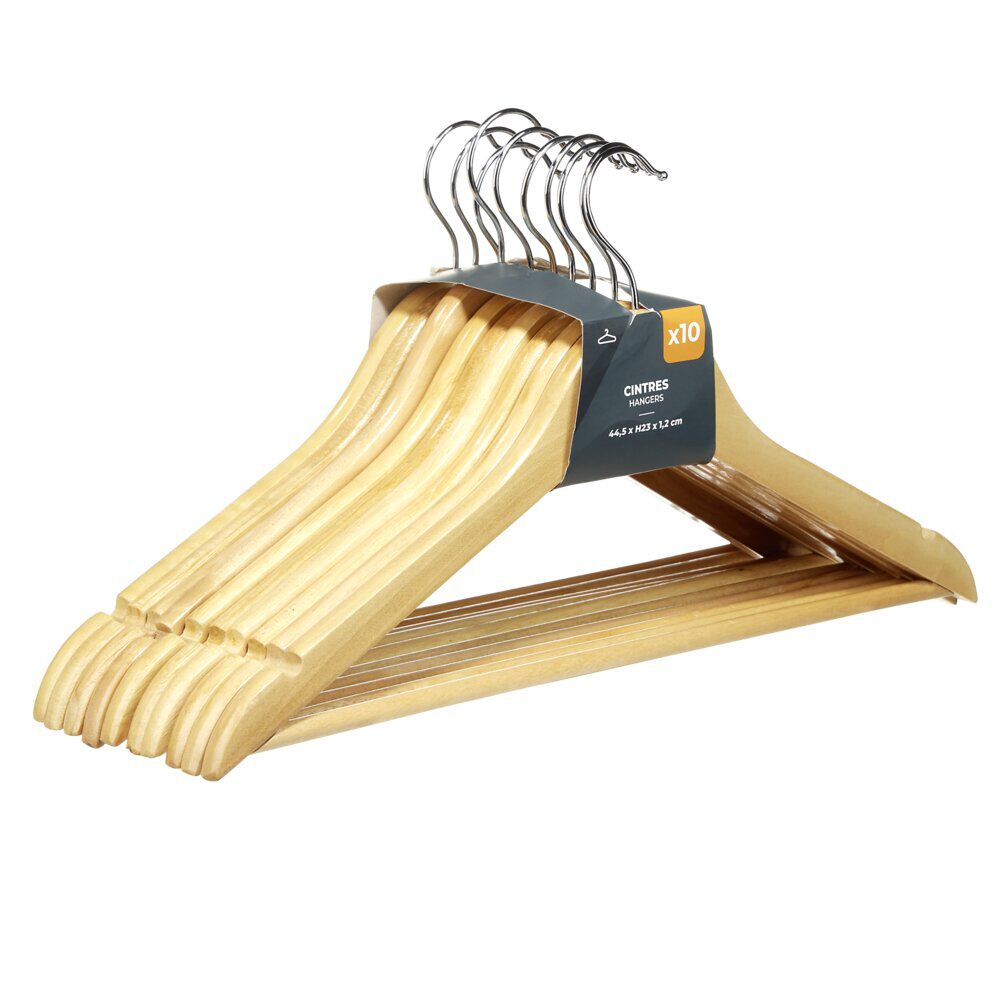 Cintre en bois avec crochet métal 10 pièces L44,5cm