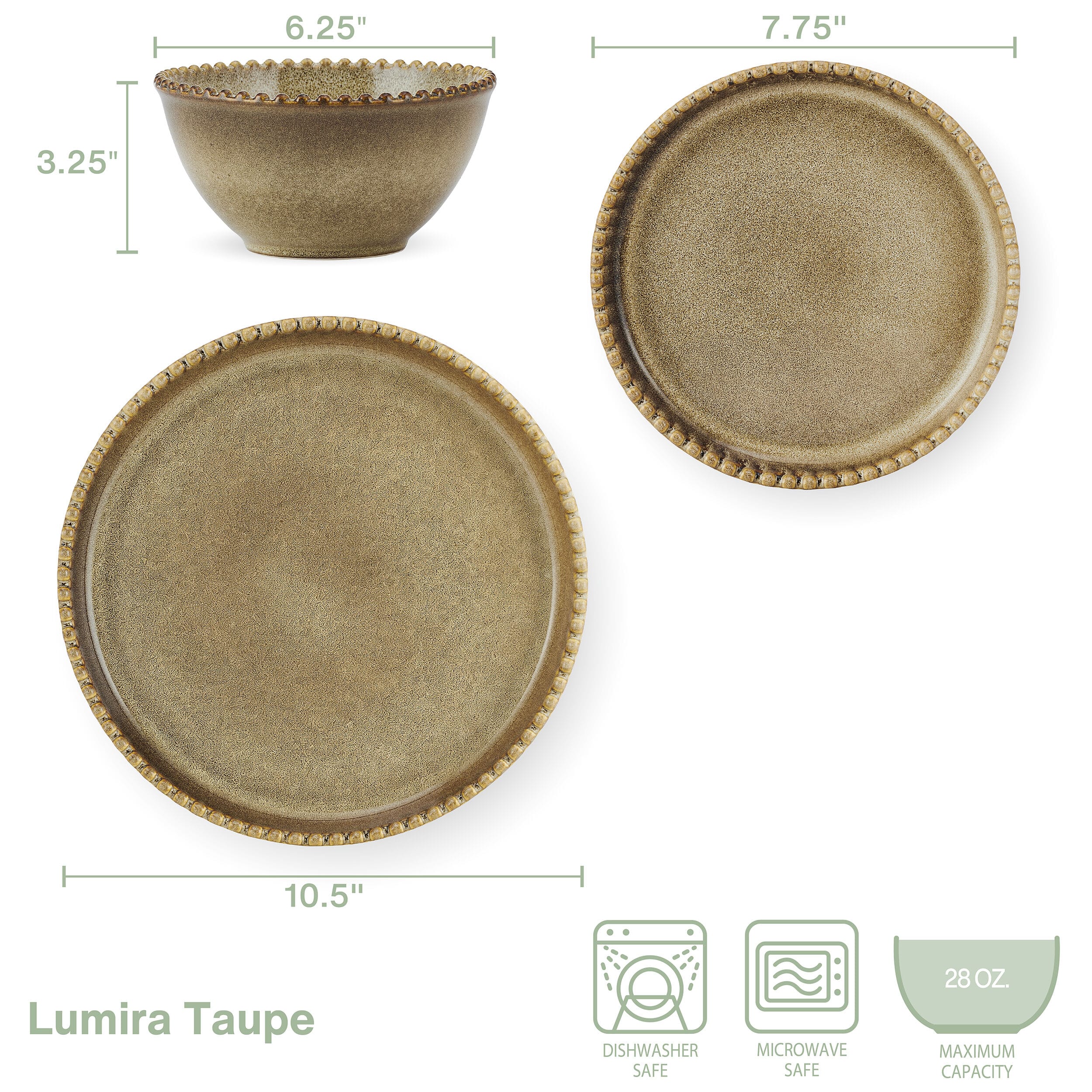 Lumira Taupe 12 Piece Dinnerware Set, Service for 4