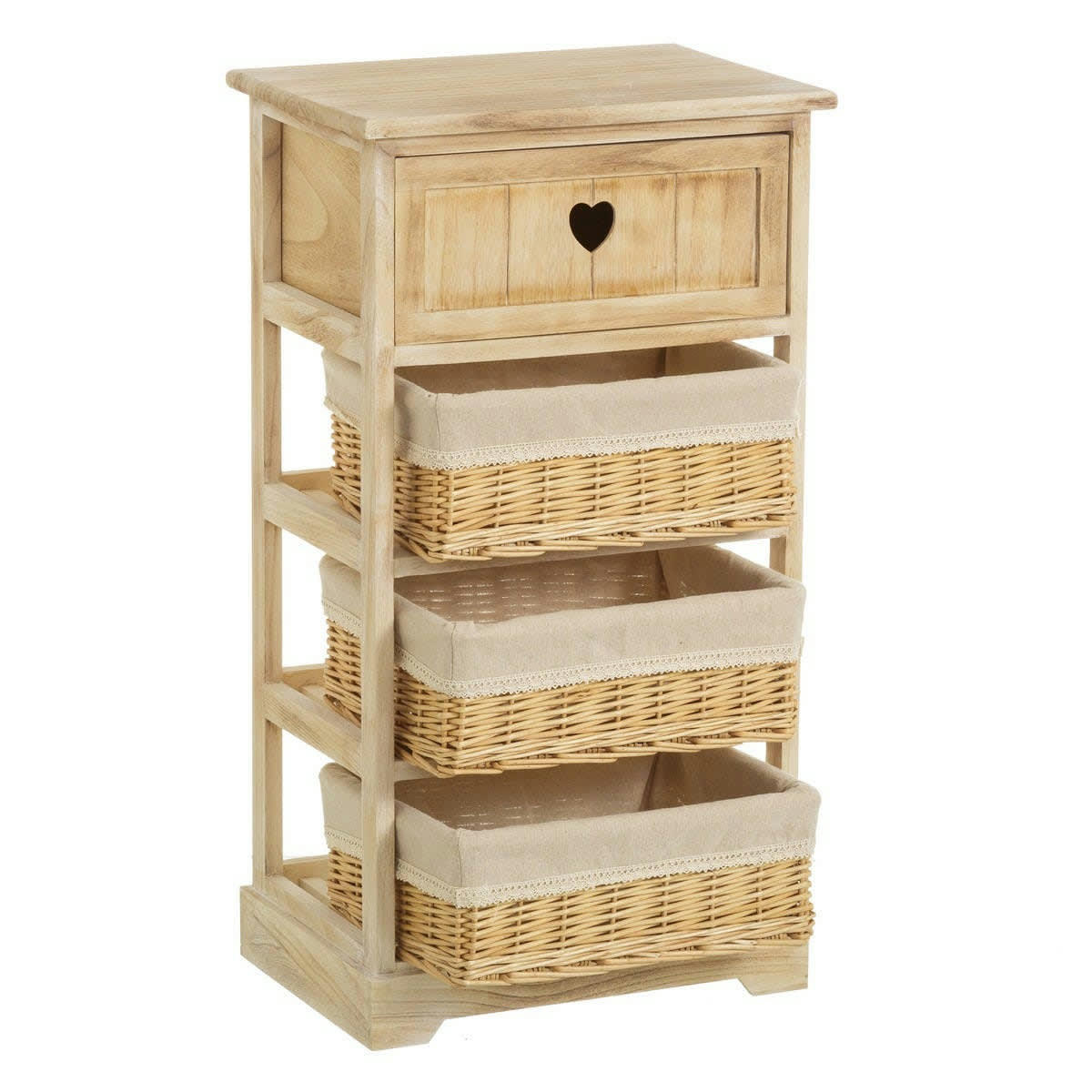 COUNTRY - Table de chevet en bois 1 tiroir + 3 paniers 40x29x73cm