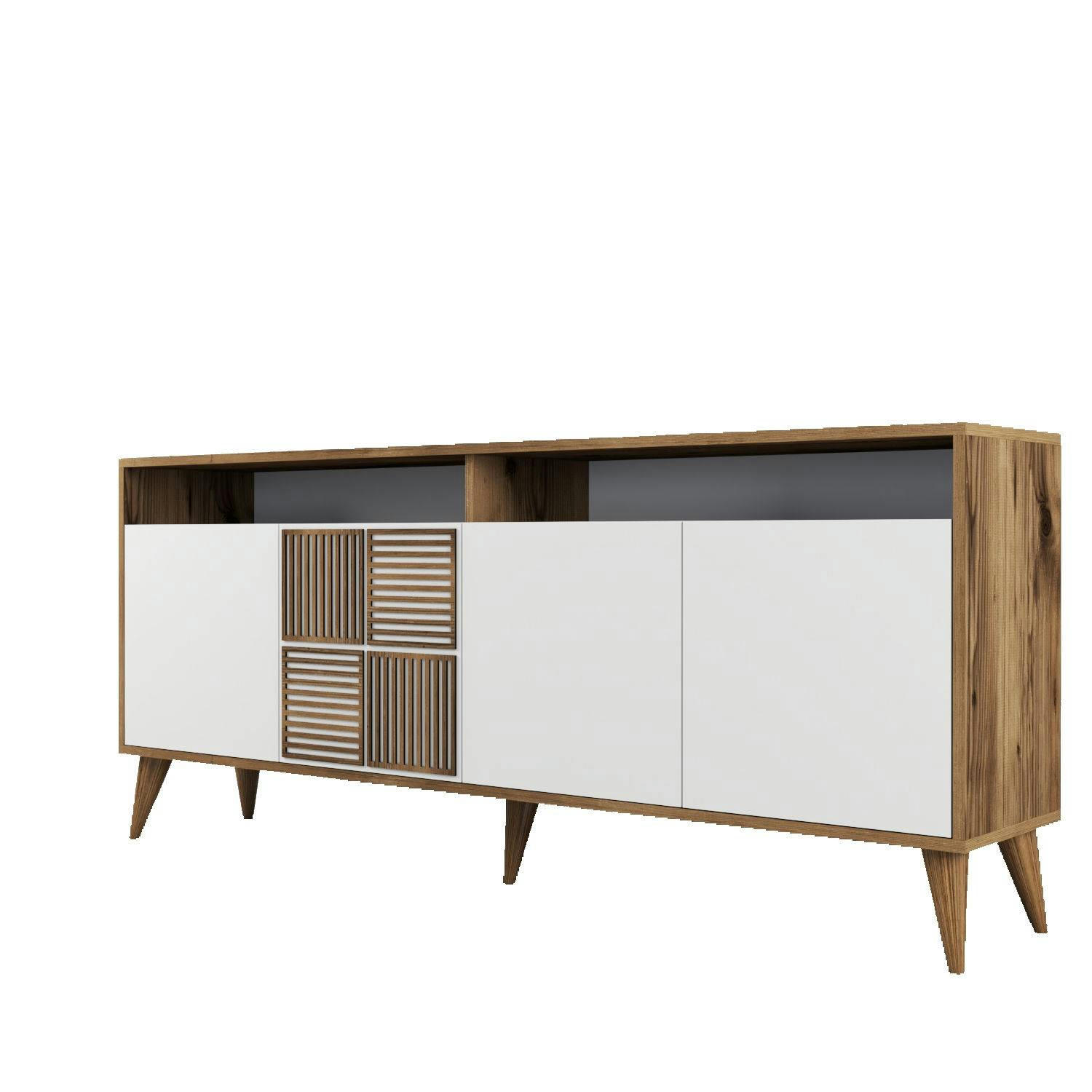 - Buffet en aggloméré 4 portes milan noyer et blanc