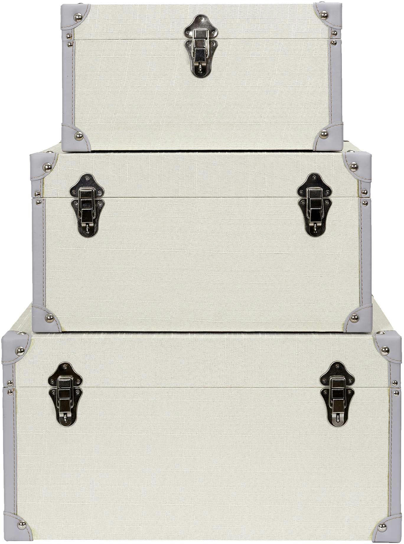 - Set de 3 malles décoratives vintages beiges