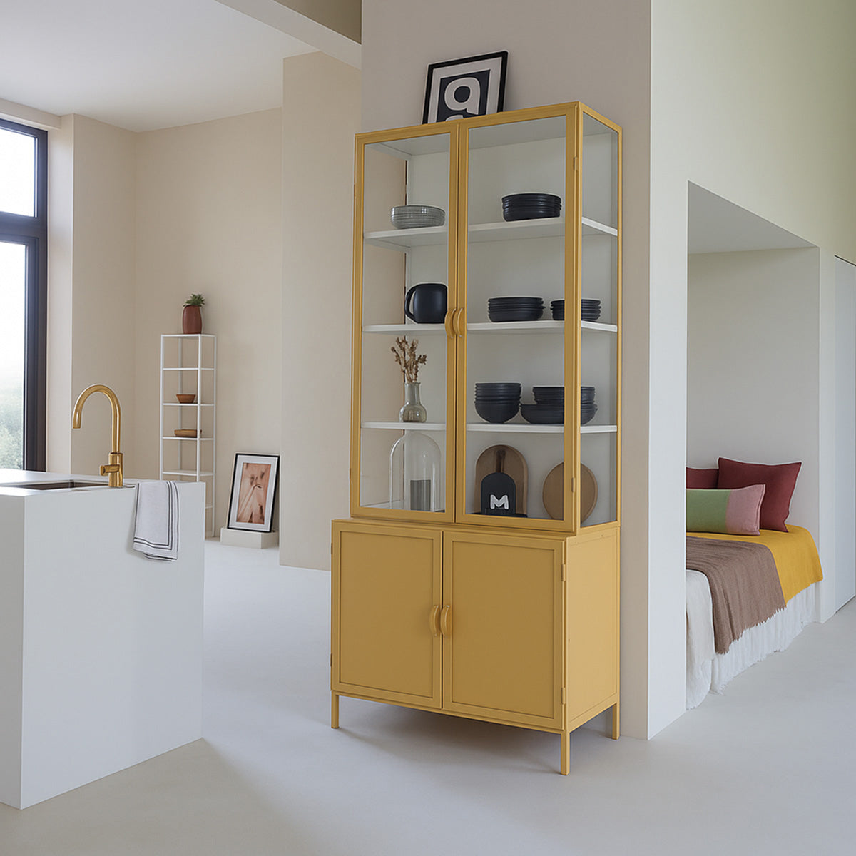 New Routz Detroit Vitrinekast B 95 cm - Mosterd / Zand