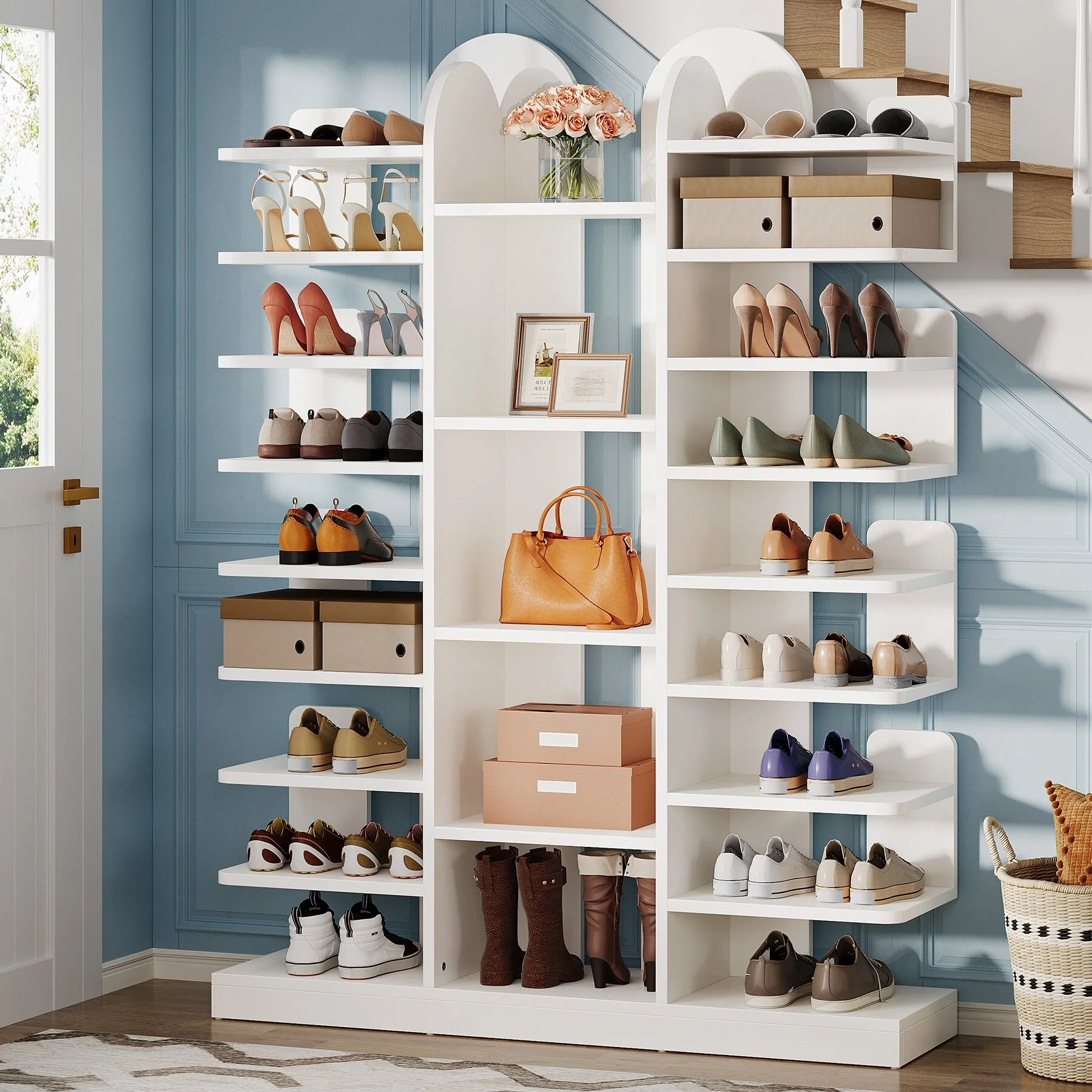 13-tier Modern Tall Entryway Shoe Storage Cabinet with Open Shelves