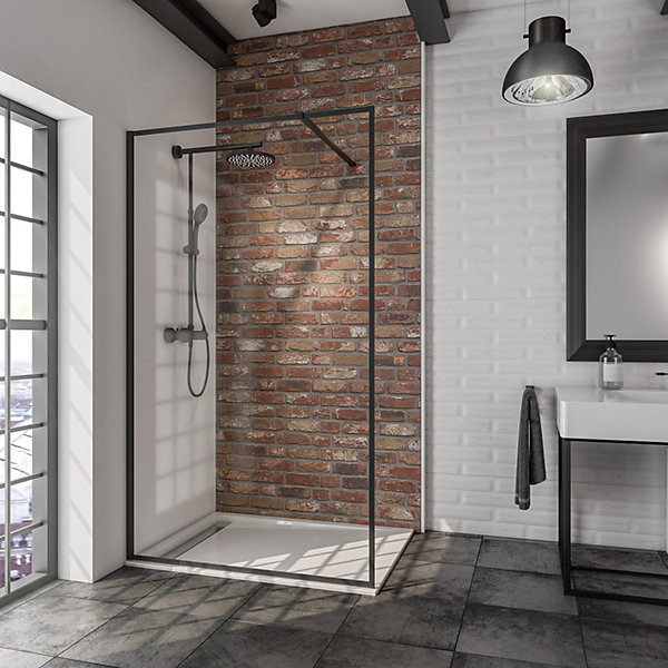 Paroi de douche fixe à l'italienne l.100xH.200cm, Walk In, verre transparent 6mm, profilé noir mat, Schulte New Style