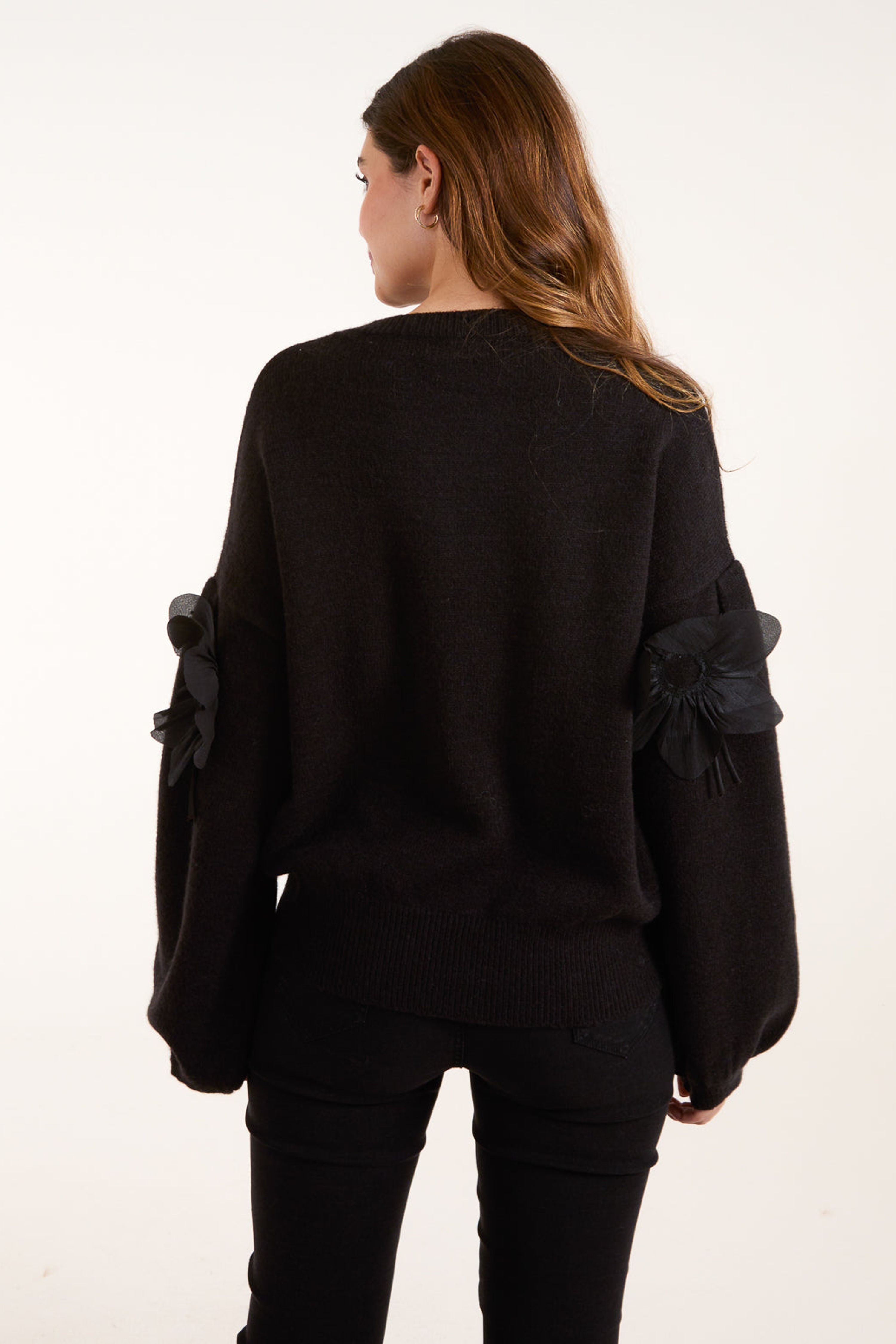 Blue Vanilla Black Applique Flower Jumper