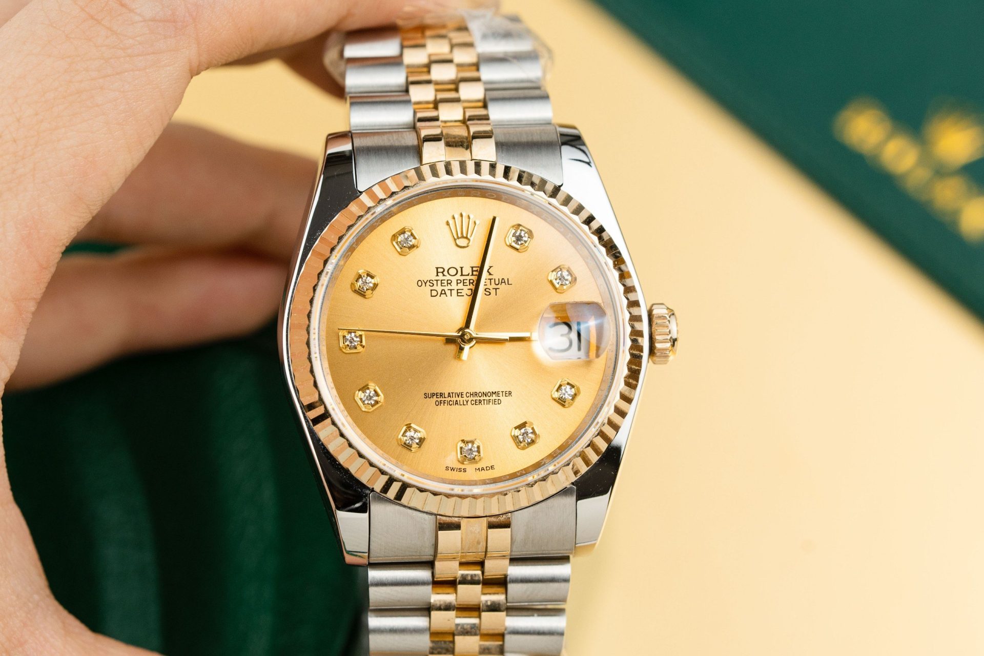Rolex Datejust 126233 SS/YG Plated Champagne Dial CZ Diamonds 36mm Jub Super Clone