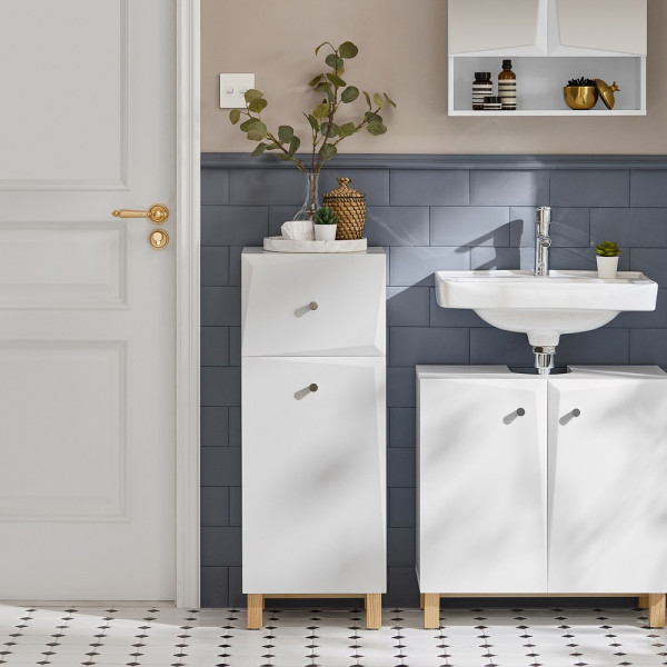 SoBuy Szafka na bieliznę z 1 szufladą Biały 34x30x89.5cm Nowoczesny BZR93-W