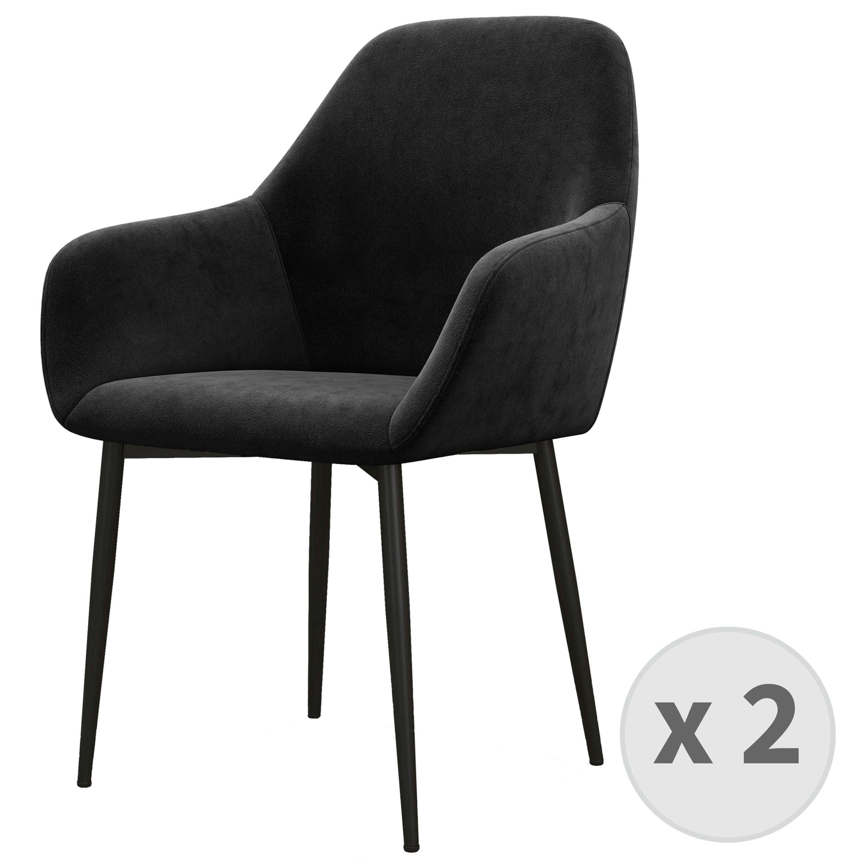 GABIN - Fauteuil de table en Velours et métal noir (x2)