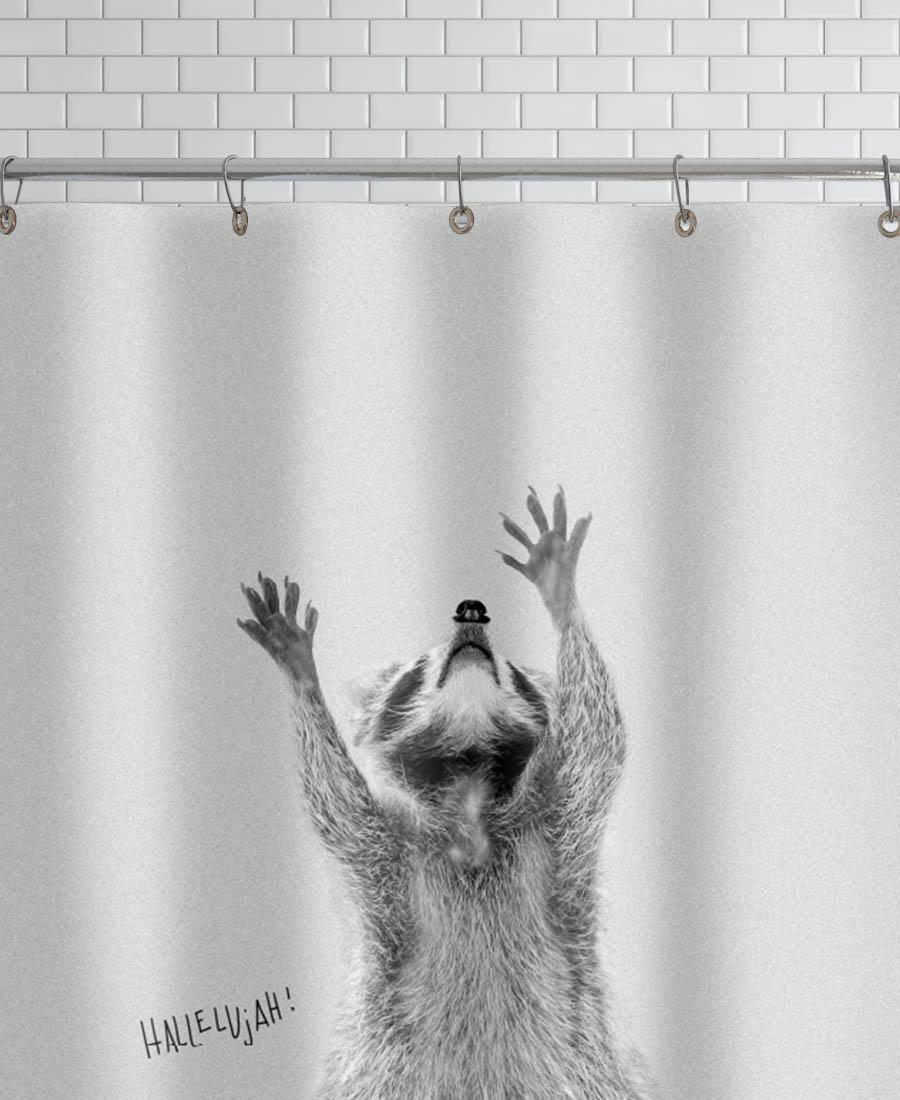 RACOON - Rideau de douche en polyester en blanc & gris 150x200